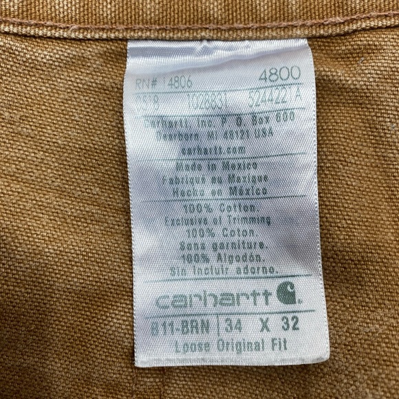 Vintage Carhartt Pants Men 34x32 Tan Canvas B11 BRN Loose Fit Original Carpenter - Picture 8 of 8